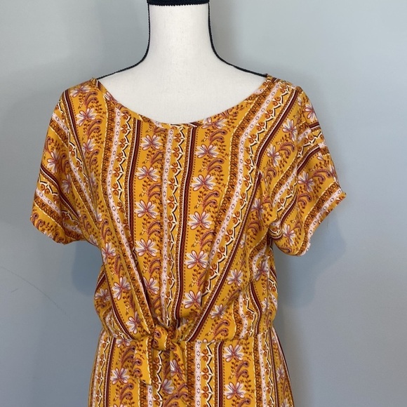 Art Class Girls Floral Mustard Yellow Bow Short Sleeve Jumpsuit XL 14/16 - Picture 2 of 8